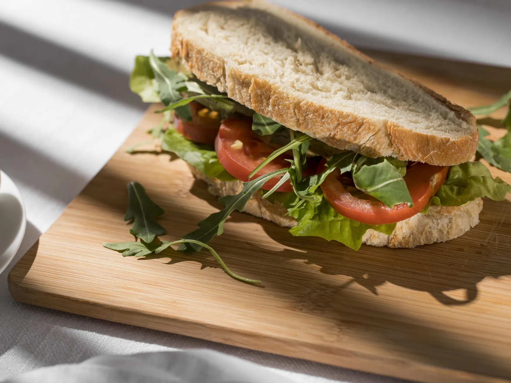 Working from home can lead to a better environmental impact, as you will eat out less, and reduce packaging, than if you were to eat out while at work, such as this sandwich made at home.